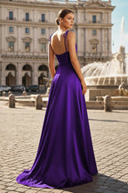 Sweet A-line Cowl Neck Silk Long Prom Dress - Curvevia