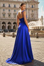 Sweet A-line Cowl Neck Silk Long Prom Dress - Curvevia