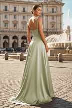 Sweet A-line Cowl Neck Silk Long Prom Dress - Curvevia