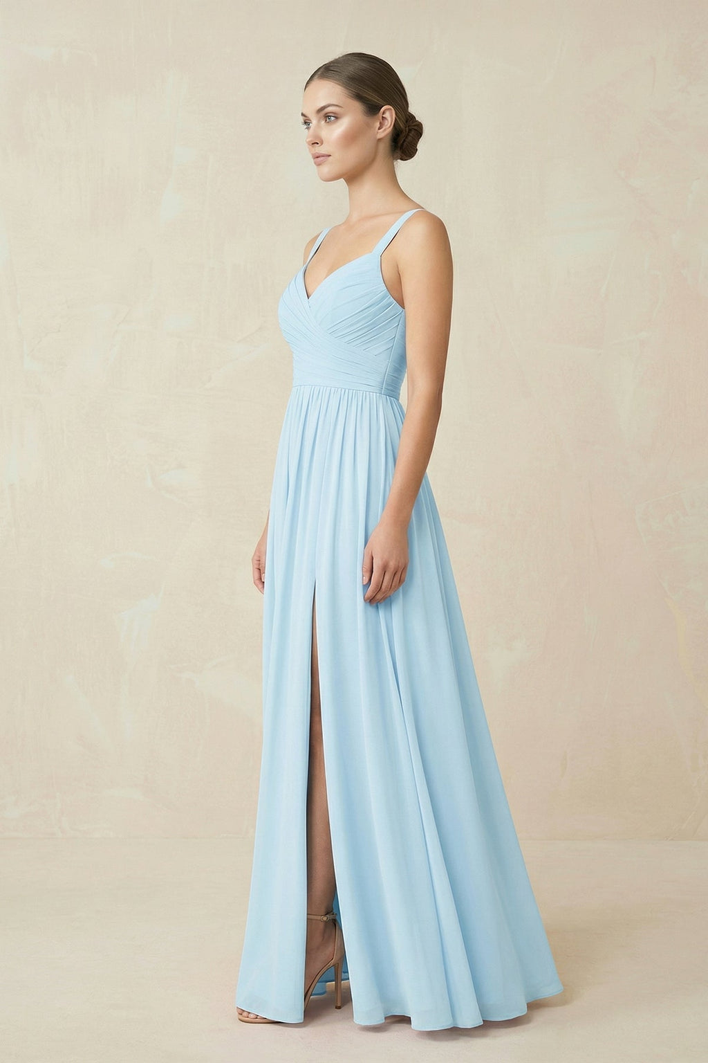 Sweetheart A-Line Chiffon Bridesmaid Dress with Slit in Sky Blue - Curvevia