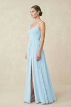 Sweetheart A-Line Chiffon Bridesmaid Dress with Slit in Sky Blue - Curvevia