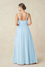 Sweetheart A-Line Chiffon Bridesmaid Dress with Slit in Sky Blue - Curvevia