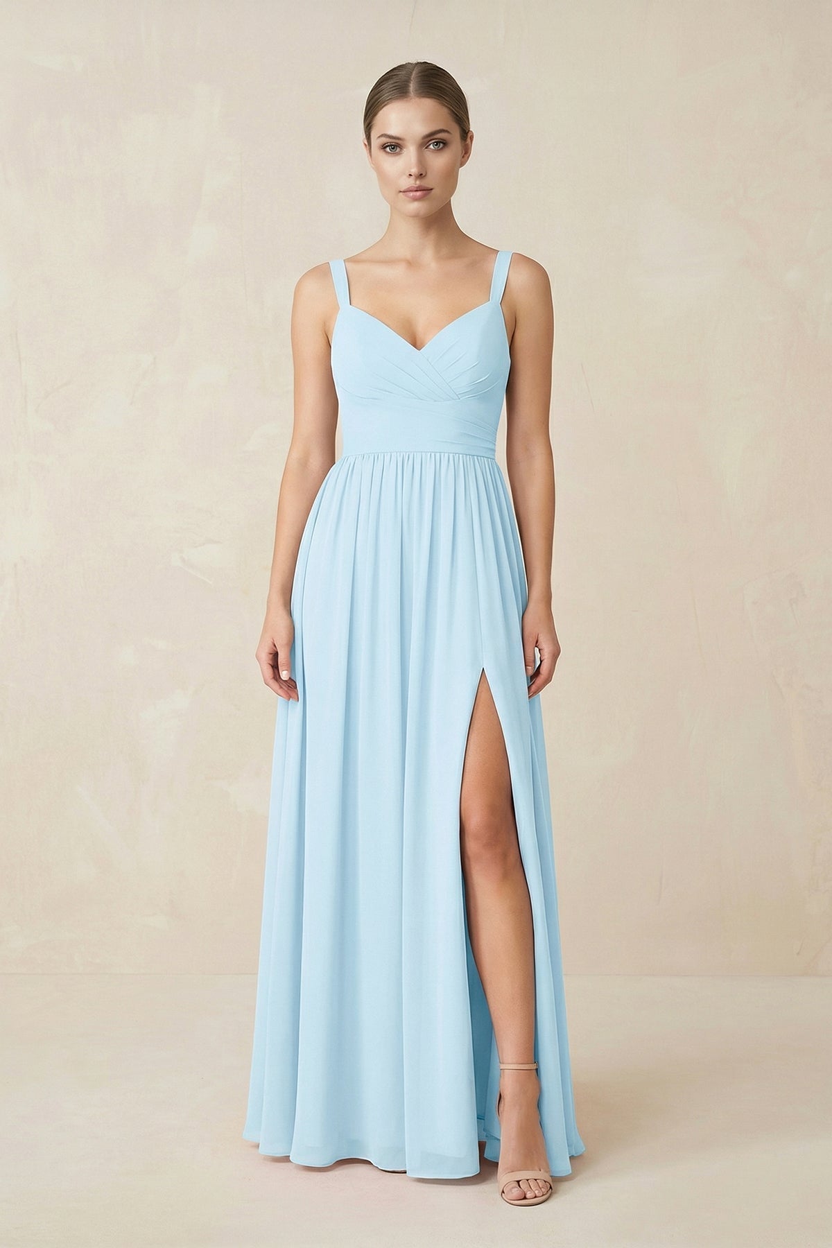 Sweetheart A-Line Chiffon Bridesmaid Dress with Slit in Sky Blue - Curvevia