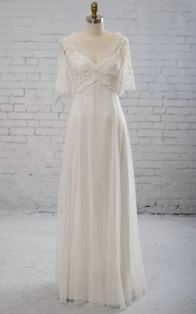 Sweetheart A-line Chiffon Dress With Half-sleeved Illusion Bodice - Curvevia