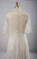 Sweetheart A-line Chiffon Dress With Half-sleeved Illusion Bodice - Curvevia