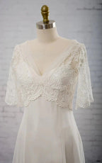 Sweetheart A-line Chiffon Dress With Half-sleeved Illusion Bodice - Curvevia