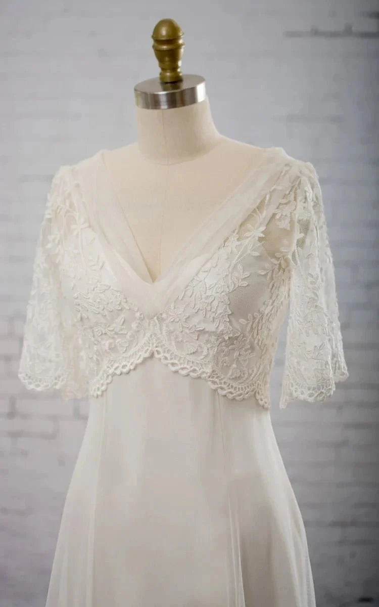 Sweetheart A-line Chiffon Dress With Half-sleeved Illusion Bodice - Curvevia
