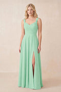 Sweetheart A-Line Chiffon Long Mother of the Bride Dress in Pale Pistachio - Curvevia