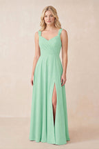 Sweetheart A-Line Chiffon Long Mother of the Bride Dress in Pale Pistachio - Curvevia