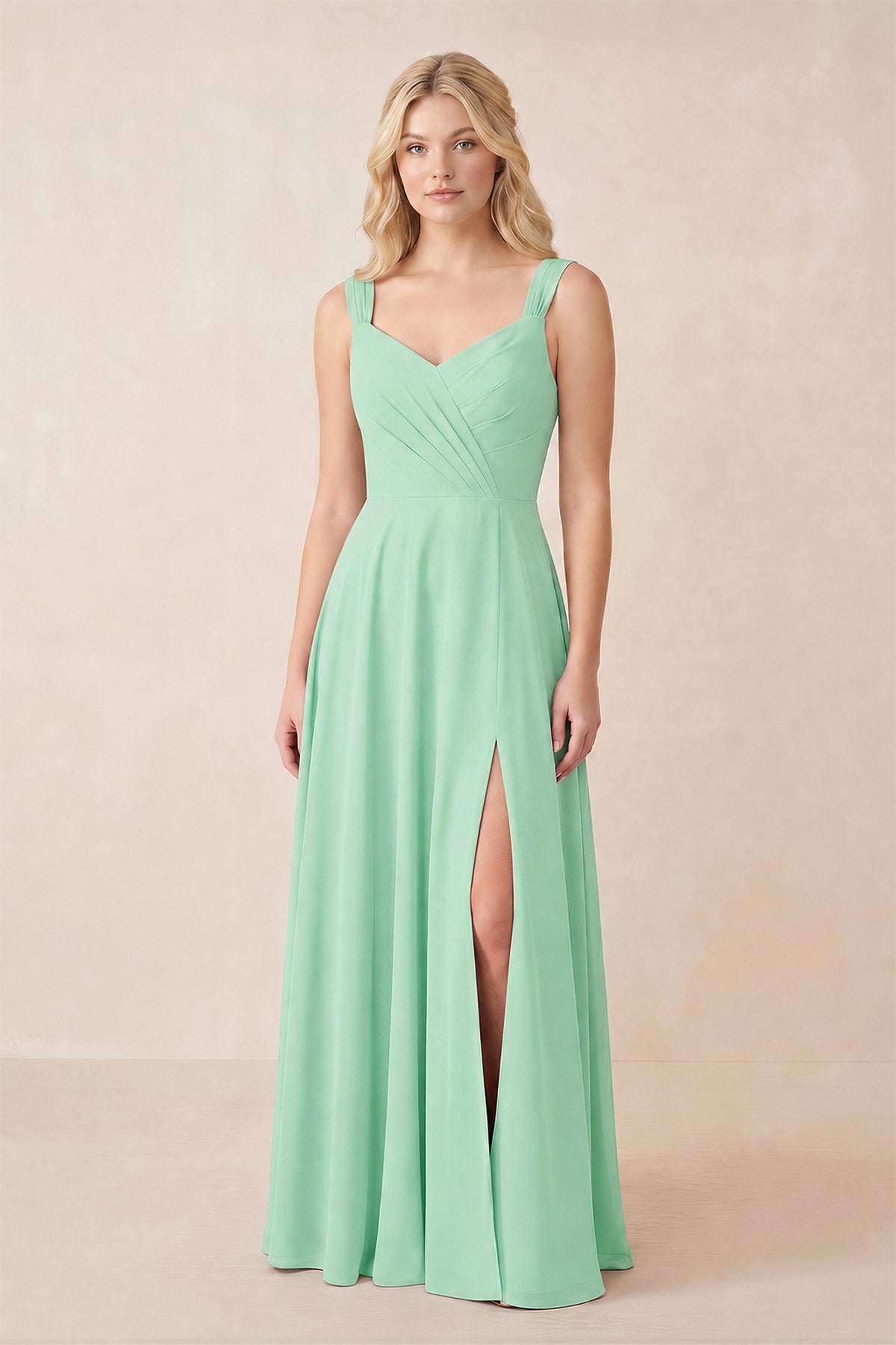Sweetheart A-Line Chiffon Long Mother of the Bride Dress in Pale Pistachio - Curvevia