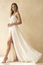 Bohemian A-Line Long Chiffon Sweetheart Wedding Dresses - Curvevia