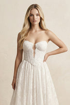 Sweetheart A-Line Lace Appliqued Wedding Dress in Ivory - Curvevia