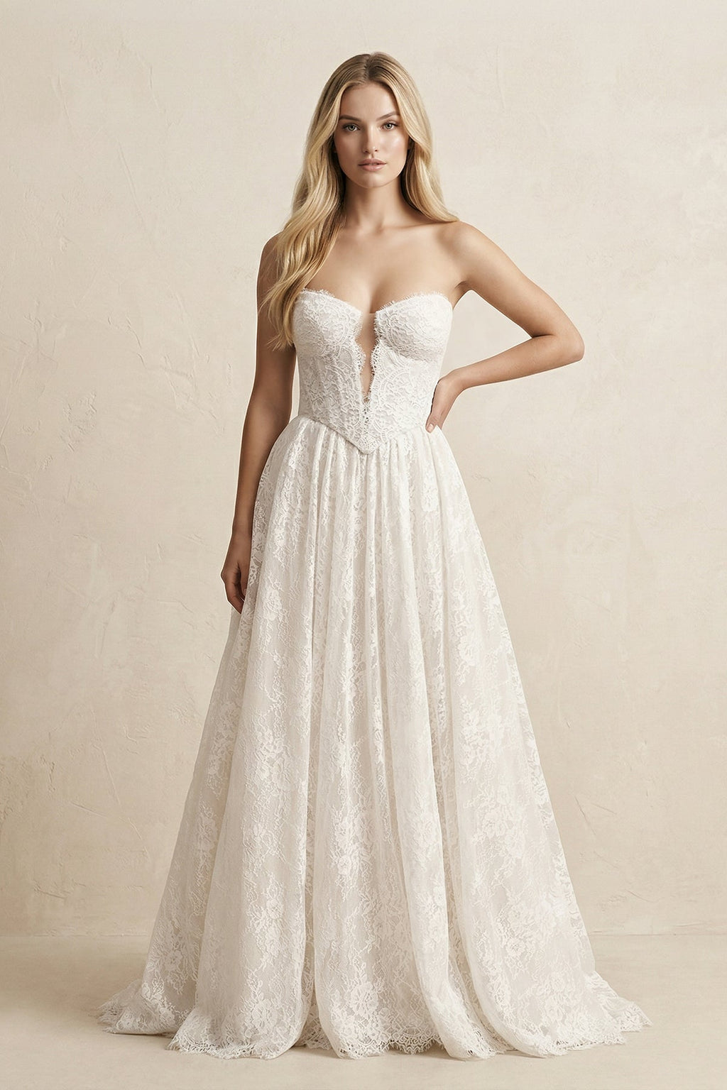 Sweetheart A-Line Lace Appliqued Wedding Dress in Ivory - Curvevia