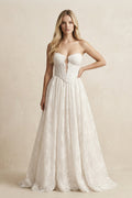 Sweetheart A-Line Lace Appliqued Wedding Dress in Ivory - Curvevia