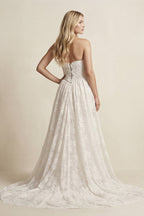 Sweetheart A-Line Lace Appliqued Wedding Dress in Ivory - Curvevia