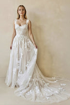 A-Line Straps Sweetheart Wedding Dress with Lace Appliques - Curvevia