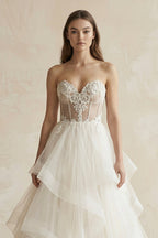 Detachable Floral Princess A-Line Boho Lace Wedding Dress Elegant Chic Sweetheart Court Train Ball Gown - Curvevia