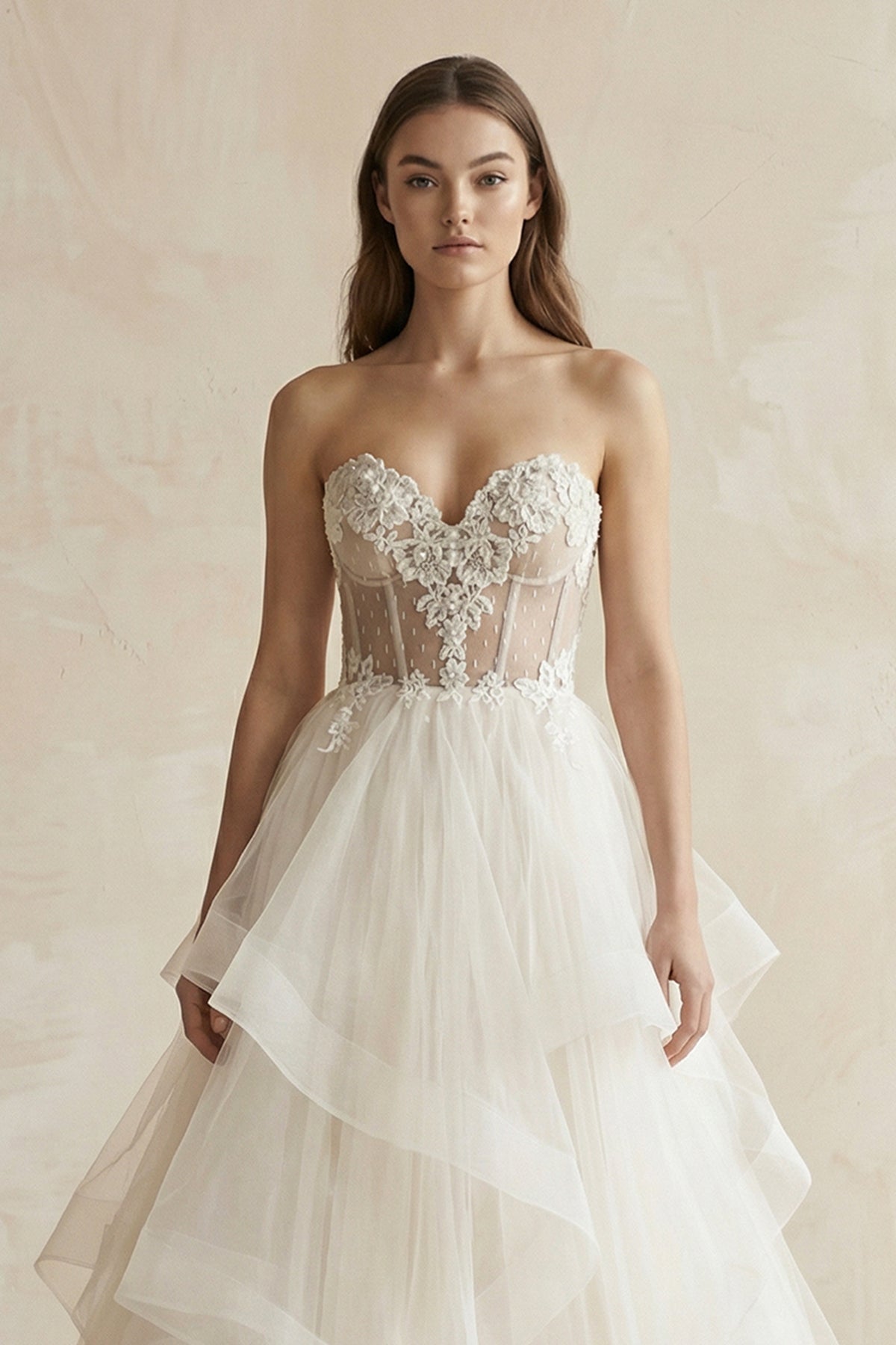 Detachable Floral Princess A-Line Boho Lace Wedding Dress Elegant Chic Sweetheart Court Train Ball Gown - Curvevia