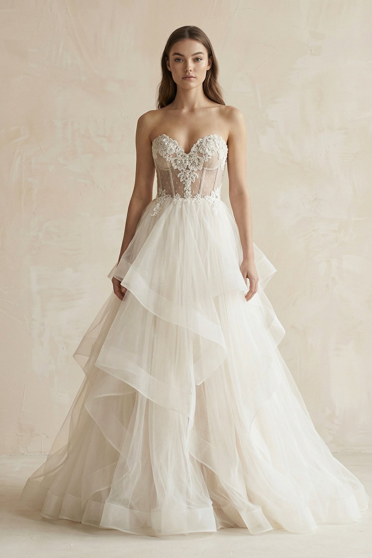 Detachable Floral Princess A-Line Boho Lace Wedding Dress Elegant Chic Sweetheart Court Train Ball Gown - Curvevia