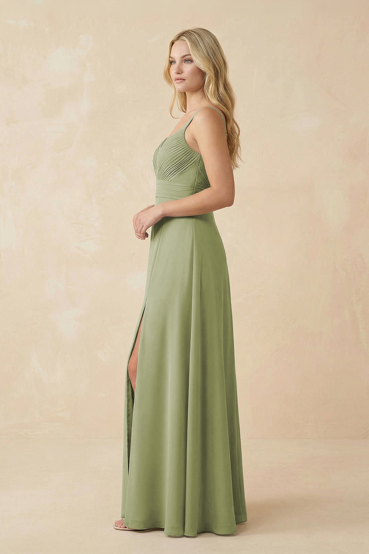 Sweetheart A-Line Pleated Chiffon Bridesmaid Dress in Moss Green - Curvevia