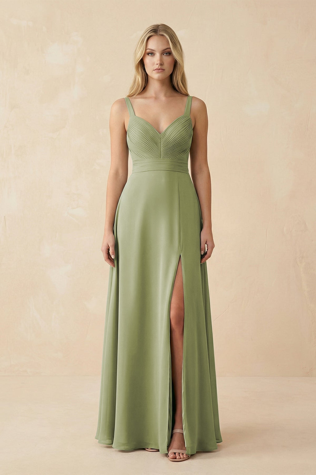 Sweetheart A-Line Pleated Chiffon Bridesmaid Dress in Moss Green - Curvevia