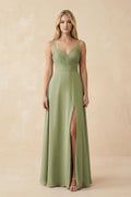 Sweetheart A-Line Pleated Chiffon Bridesmaid Dress in Moss Green - Curvevia