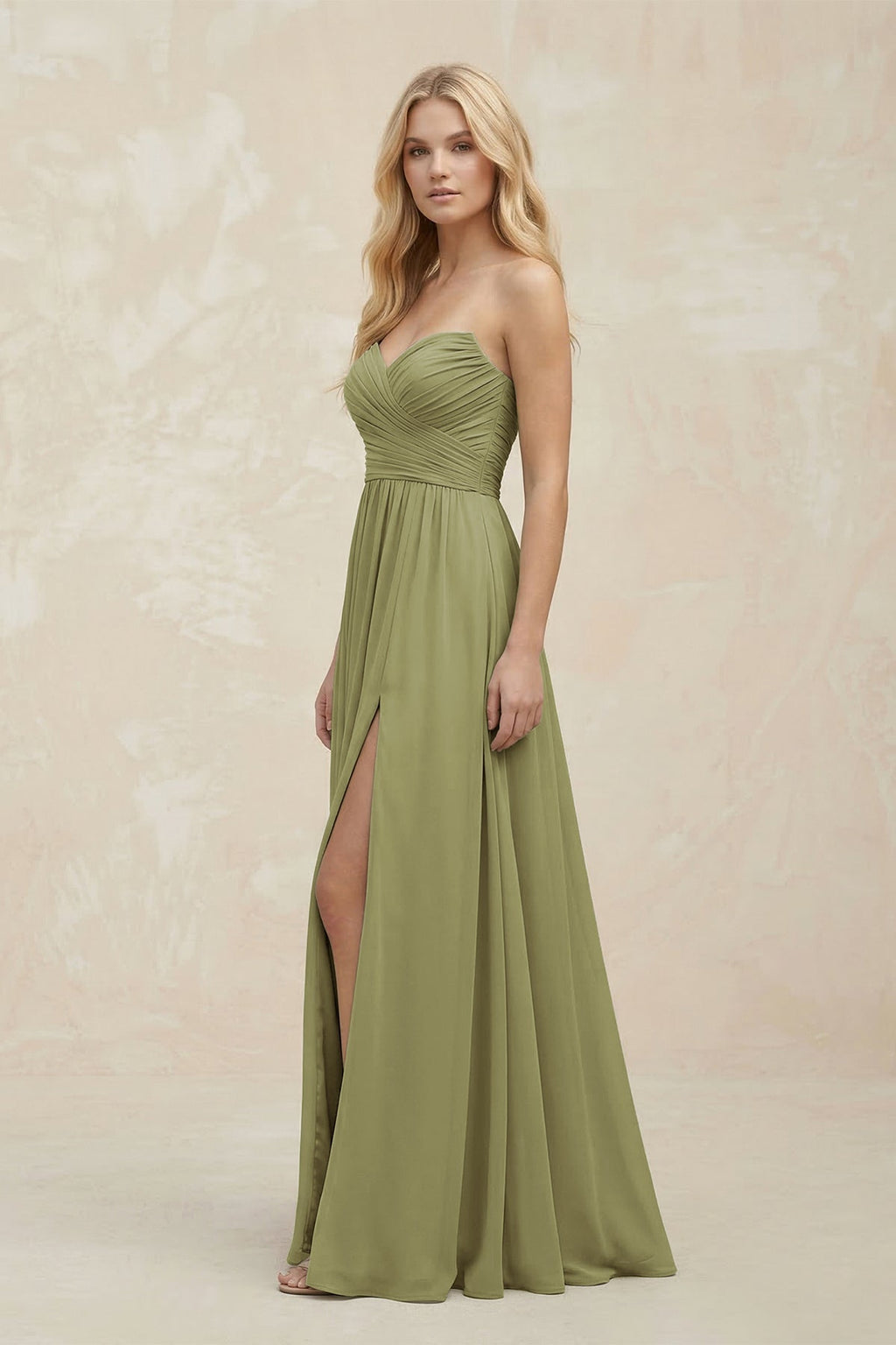 A-Line Sweetheart Pleated Chiffon Mother of the Bride Dress in Moss Green - Curvevia