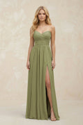 A-Line Sweetheart Pleated Chiffon Mother of the Bride Dress in Moss Green - Curvevia