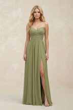 A-Line Sweetheart Pleated Chiffon Mother of the Bride Dress in Moss Green - Curvevia