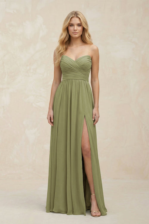 A-Line Sweetheart Pleated Chiffon Mother of the Bride Dress in Moss Green - Curvevia