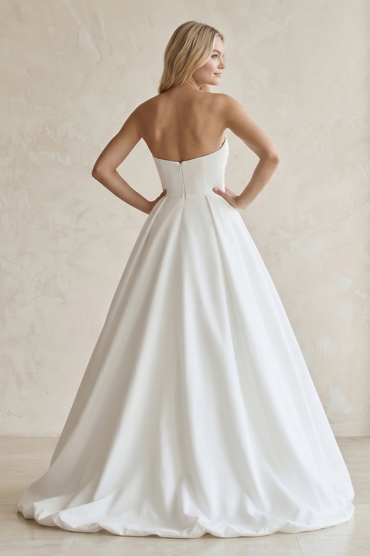 Sweetheart Ball Gown Ruched Satin Wedding Dress in White - Curvevia