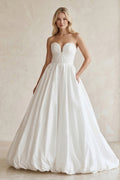 Sweetheart Ball Gown Ruched Satin Wedding Dress in White - Curvevia