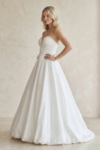 Sweetheart Ball Gown Ruched Satin Wedding Dress in White - Curvevia