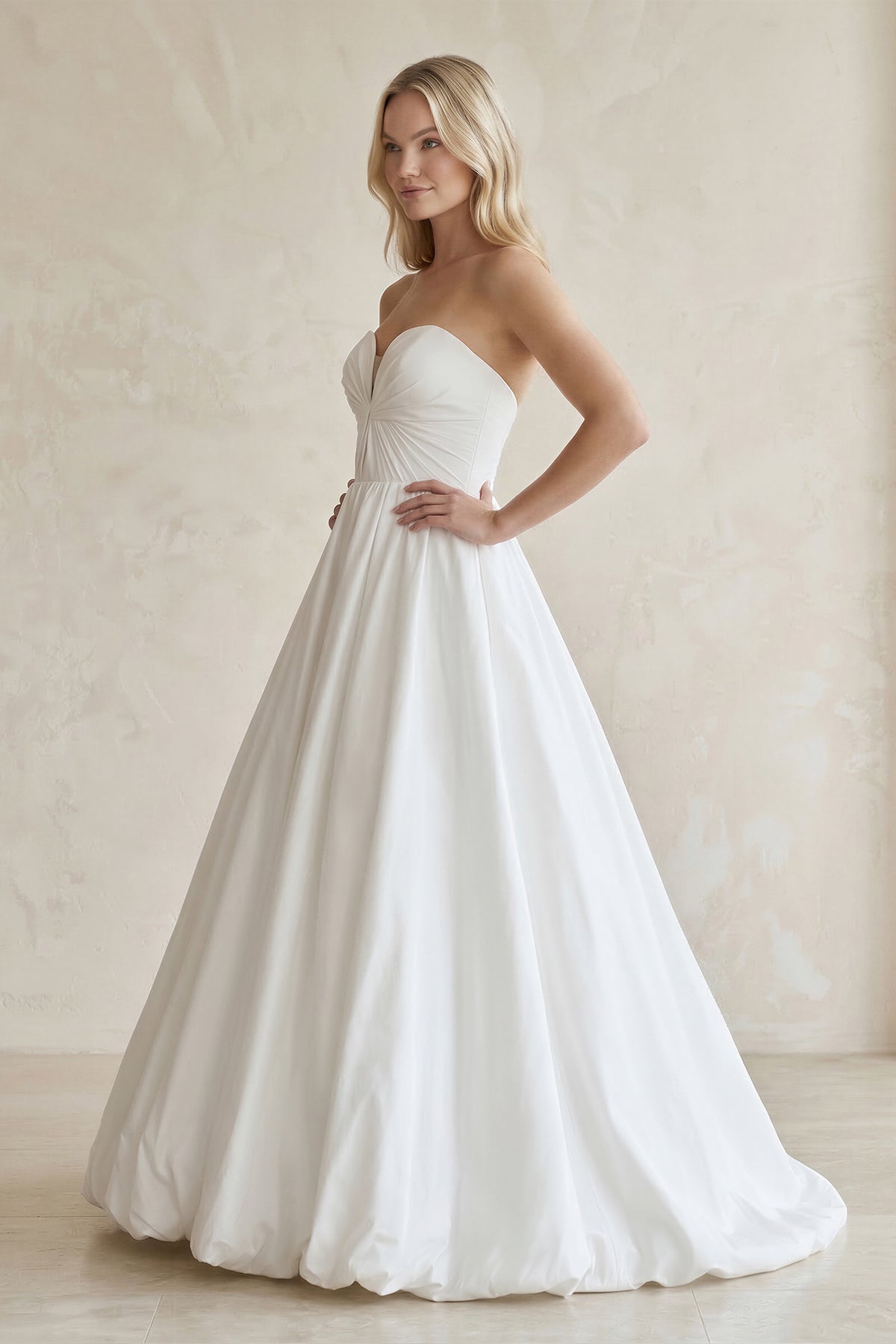 Sweetheart Ball Gown Ruched Satin Wedding Dress in White - Curvevia