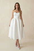 Short Satin Sweetheart Tea-length Bridal Dress for Casual Wedding - Curvevia