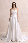 Sweetheart A-Line Satin Ruched Wedding Dress in White - Curvevia