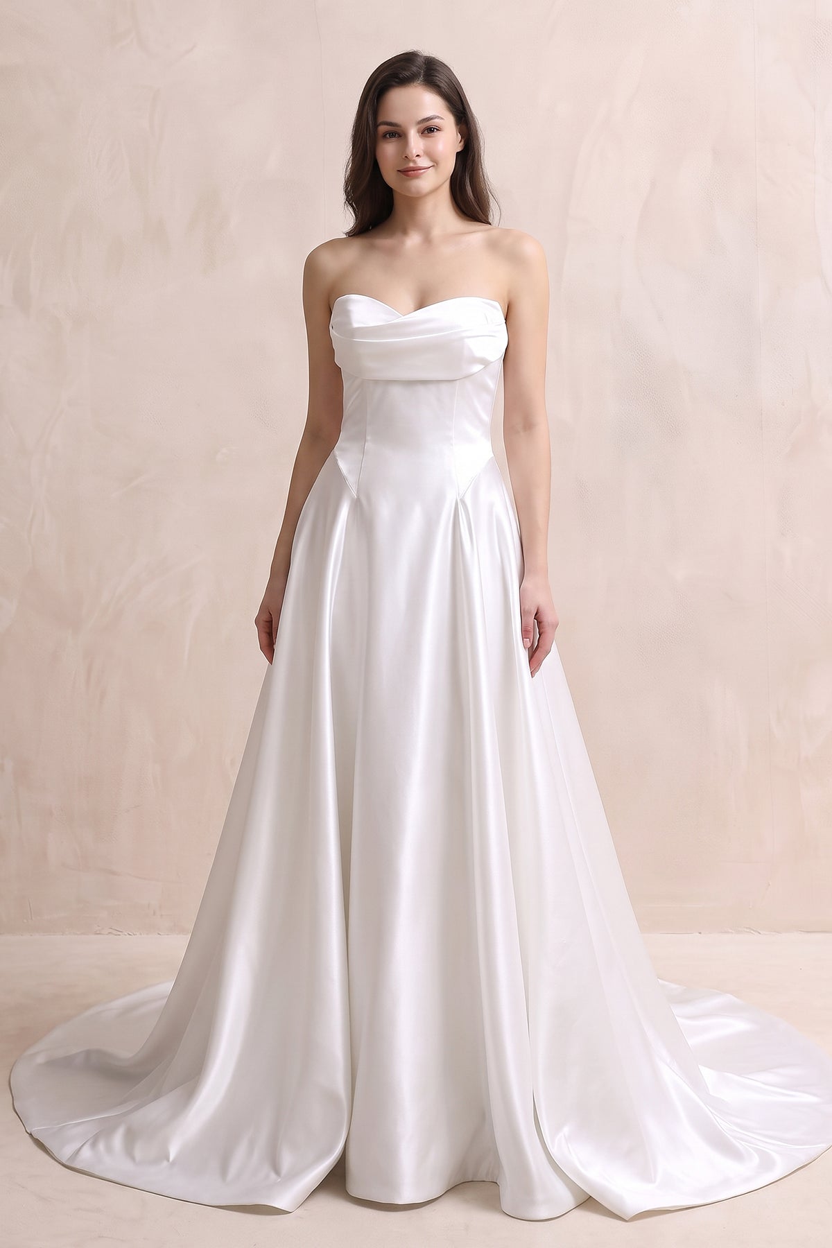 Sweetheart A-Line Satin Ruched Wedding Dress in White - Curvevia