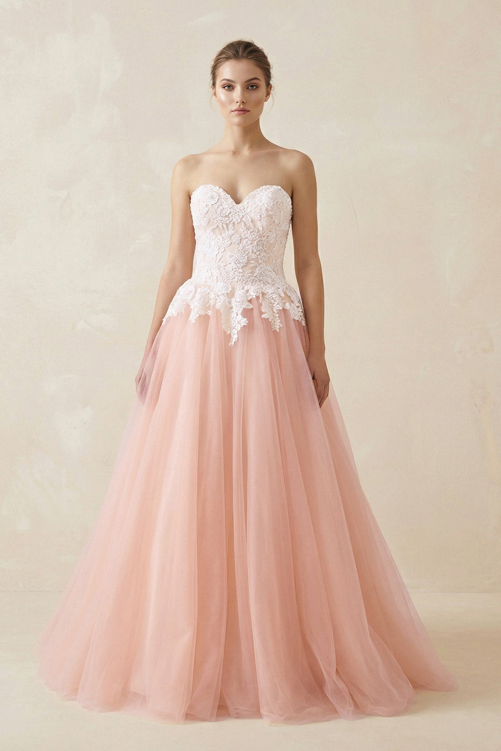 Sweetheart A-Line Tulle Appliqued Wedding Dress in Pink - Curvevia