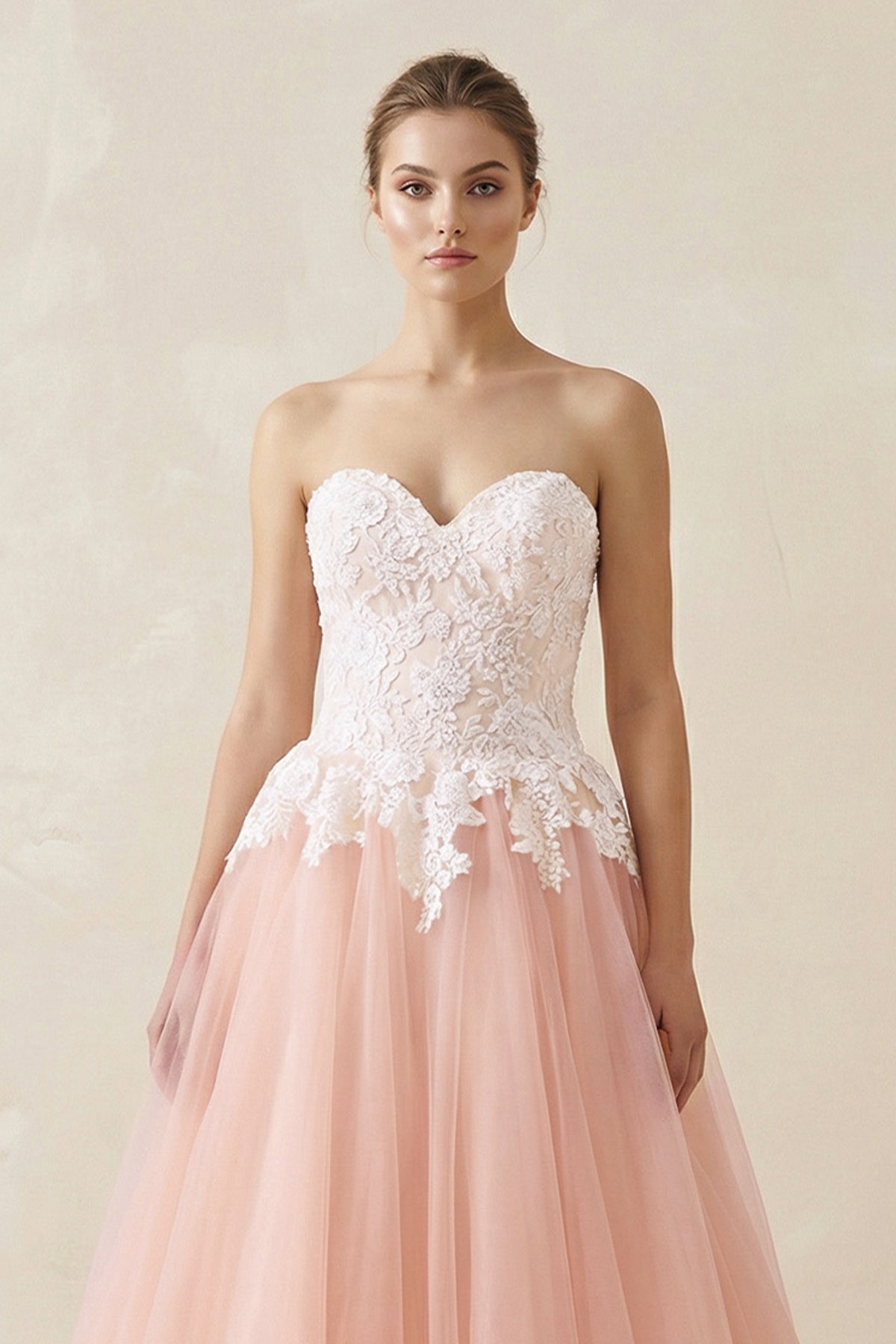 Sweetheart A-Line Tulle Appliqued Wedding Dress in Pink - Curvevia