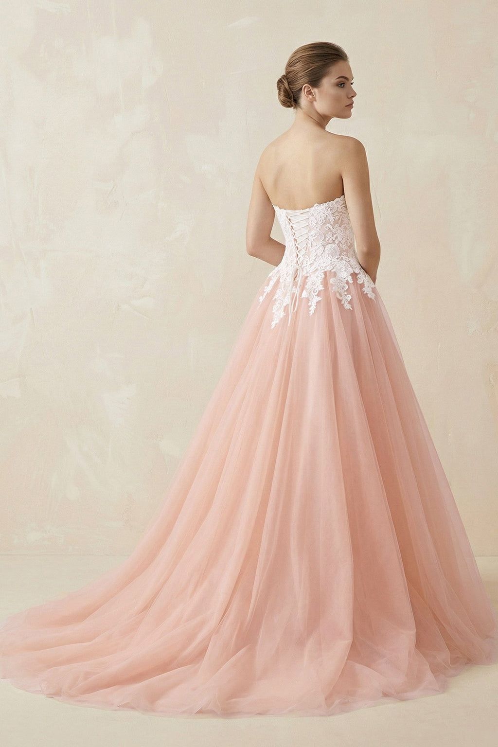 Sweetheart A-Line Tulle Appliqued Wedding Dress in Pink - Curvevia