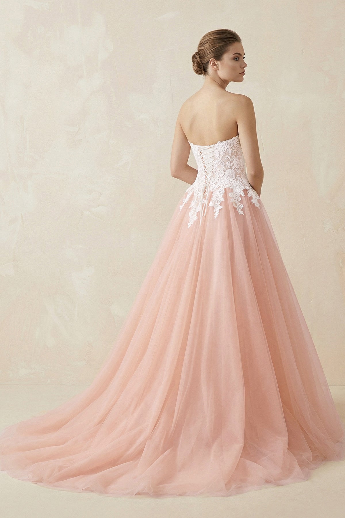 Sweetheart A-Line Tulle Appliqued Wedding Dress in Pink - Curvevia