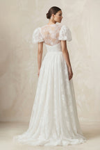 Sweetheart A-Line Tulle Puff Sleeve Wedding Dress in Ivory - Curvevia