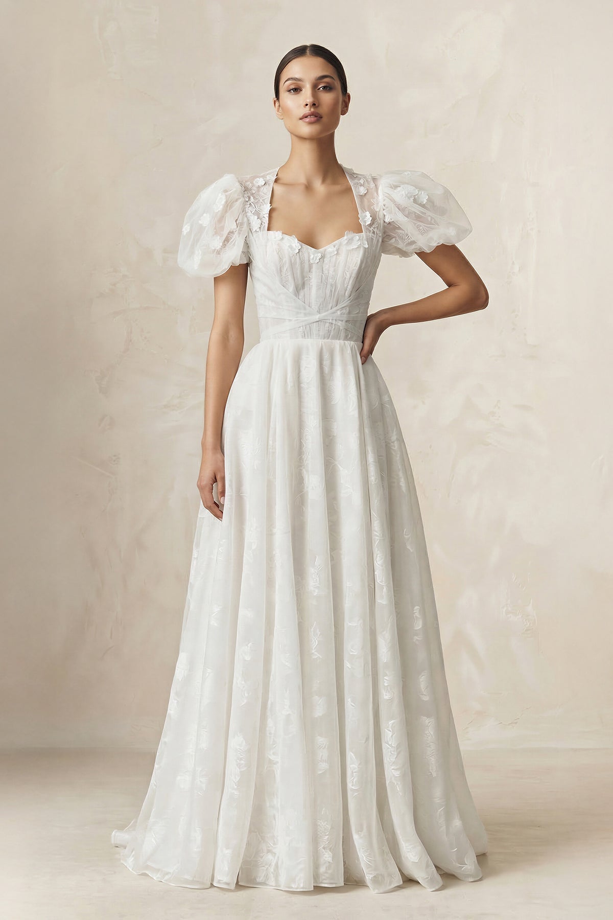 Sweetheart A-Line Tulle Puff Sleeve Wedding Dress in Ivory - Curvevia