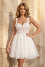 Unqiue A-Line Sweetheart Sequin Short Wedding Dress with Appliques - Curvevia