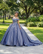 Sweetheart A Line Off-the-shoulder Quinceanera Dresses with 3D Flower and Pearls - Curvevia