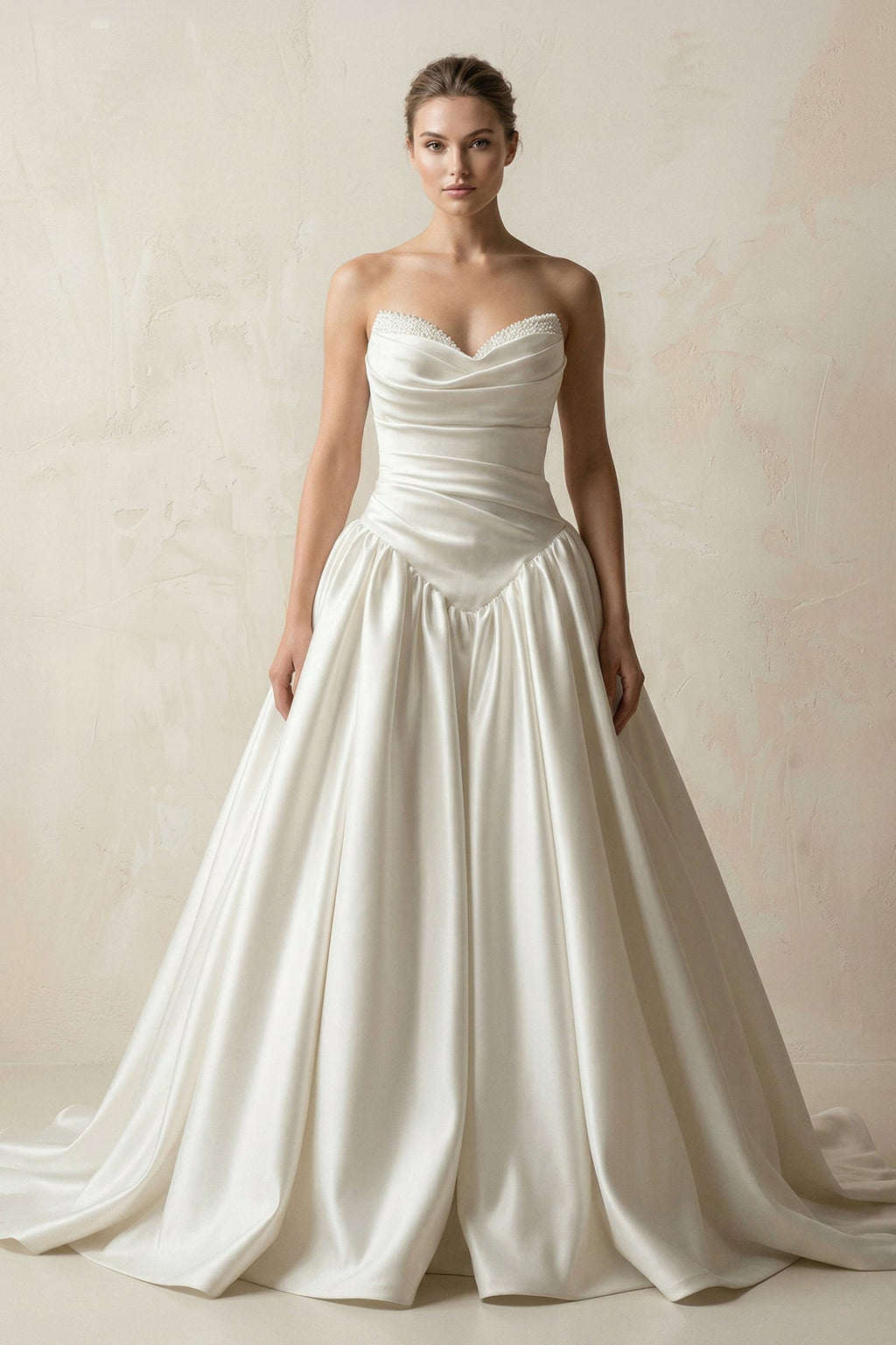 Sweetheart Ball-Gown Satin Ruched Wedding Dress in White - Curvevia