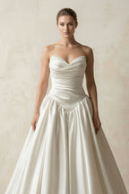 Sweetheart Ball-Gown Satin Ruched Wedding Dress in White - Curvevia