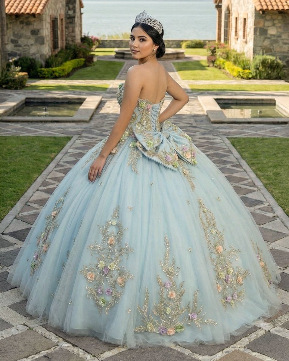 Sweetheart Ball Gown Tulle Sage Strapless Quinceanera Dress - Curvevia