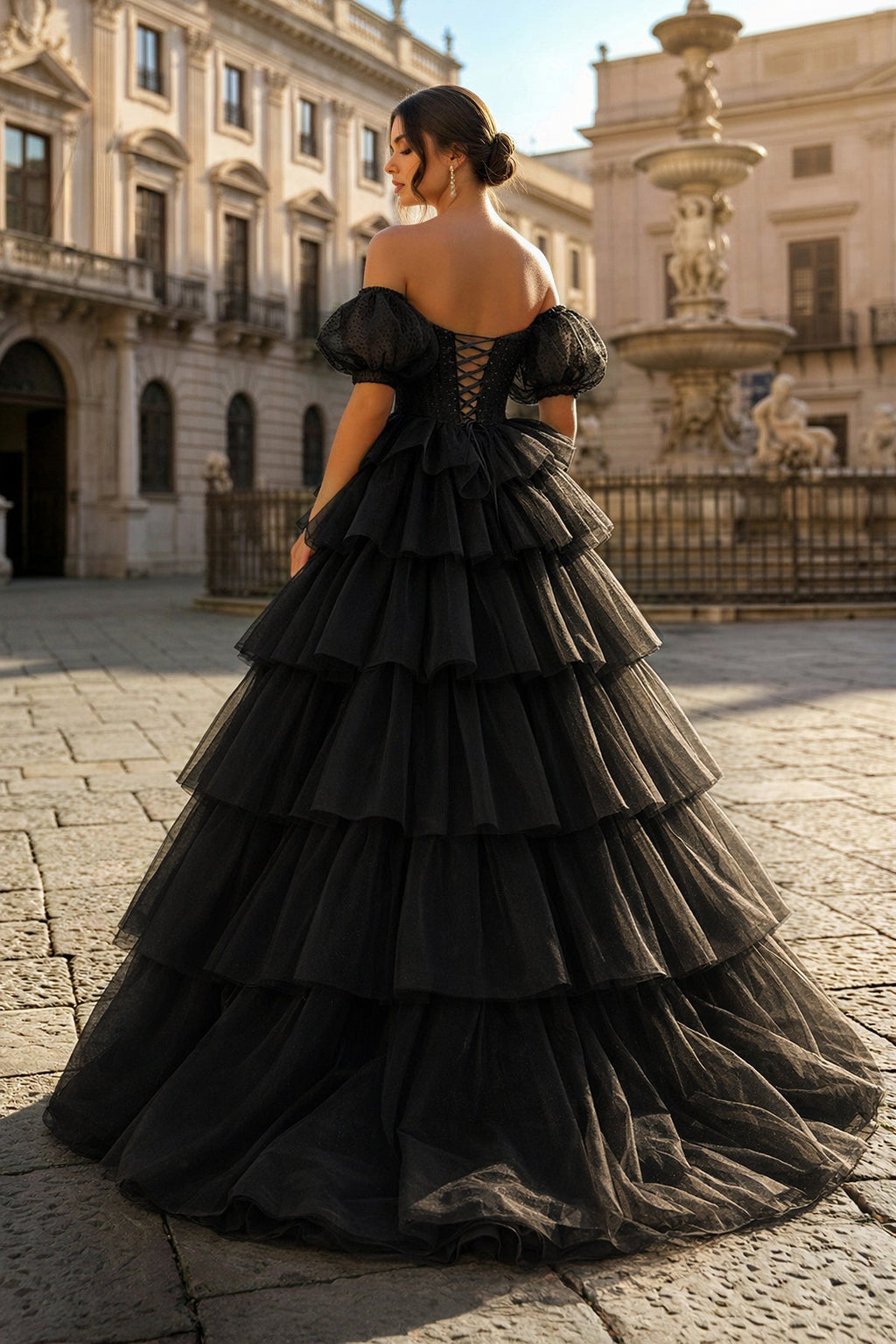 Sexy Sweetheart Black A-Line Lace Layered Dress with Slit - Curvevia