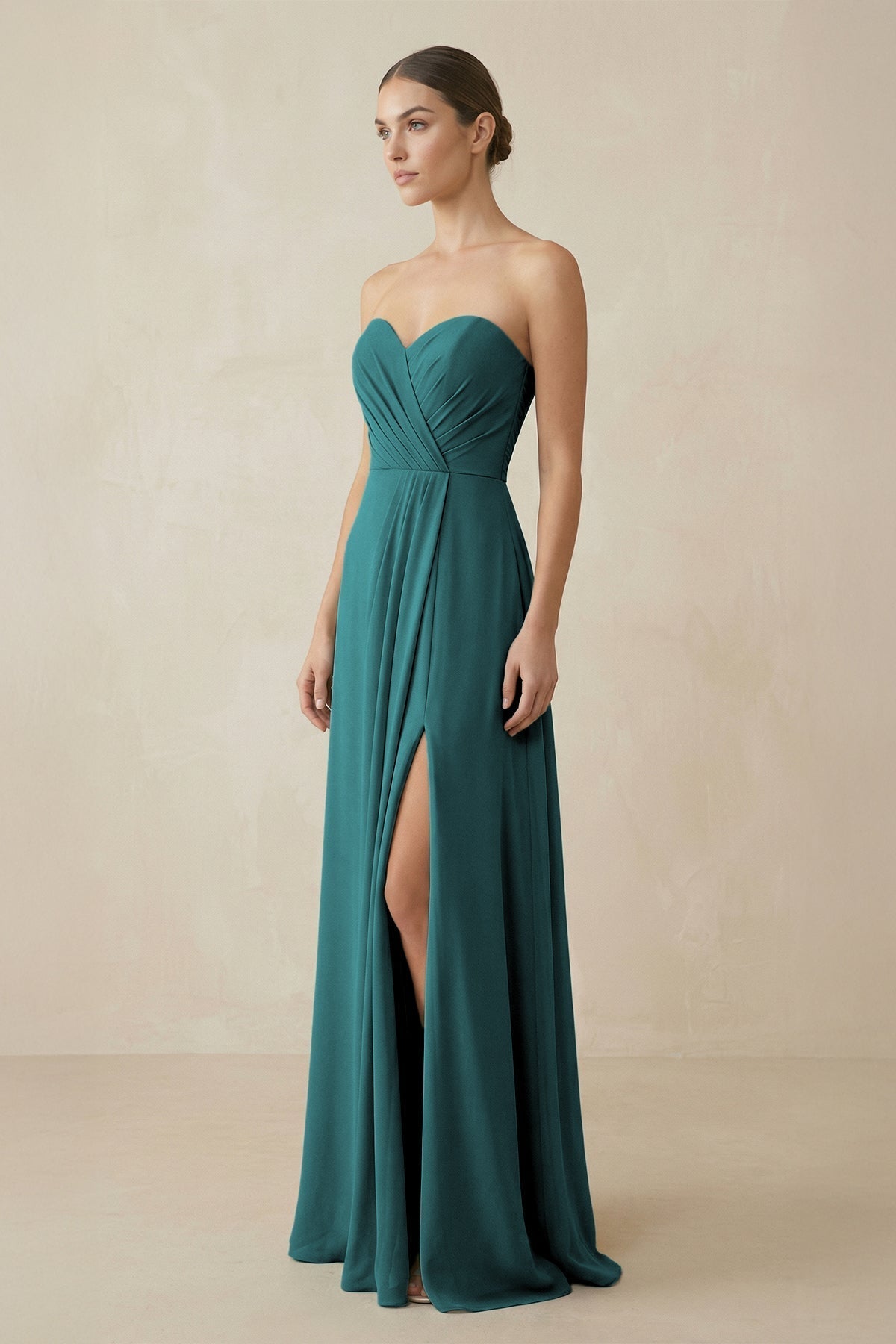 Sweetheart Chiffon A-Line Bridesmaid Dress with Slit in Pine - Curvevia